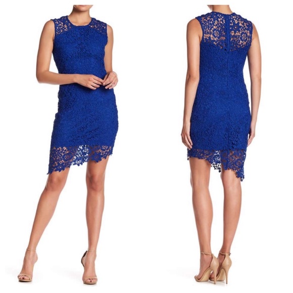 bebe Dresses & Skirts - Bebe Lace Sleeveless Asymmetrical Cobalt Dress
